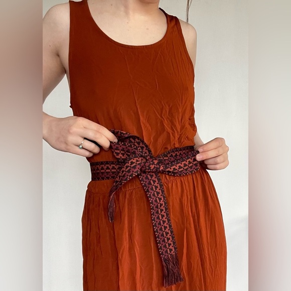 MARELLA Maxi Dress Burnt Orange Sleeveless Side Slit Belted Summer Sundress S - Picture 3 of 12
